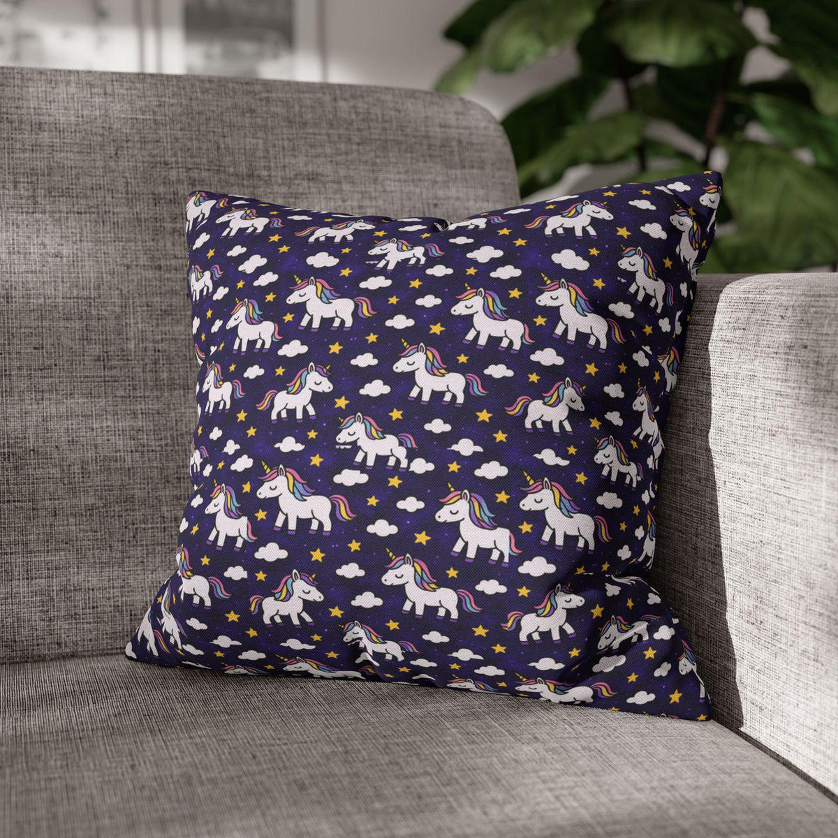 Unicorn Pattern Pillowcase | Square Polyester Throw Pillow Cover