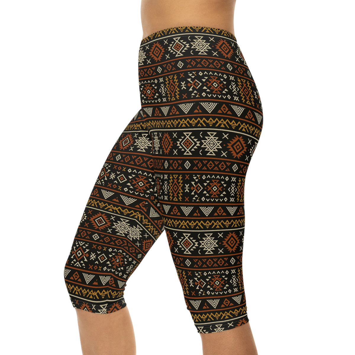 Southwestern Aztec Pattern Capri Leggings | Tribal Geometric Print