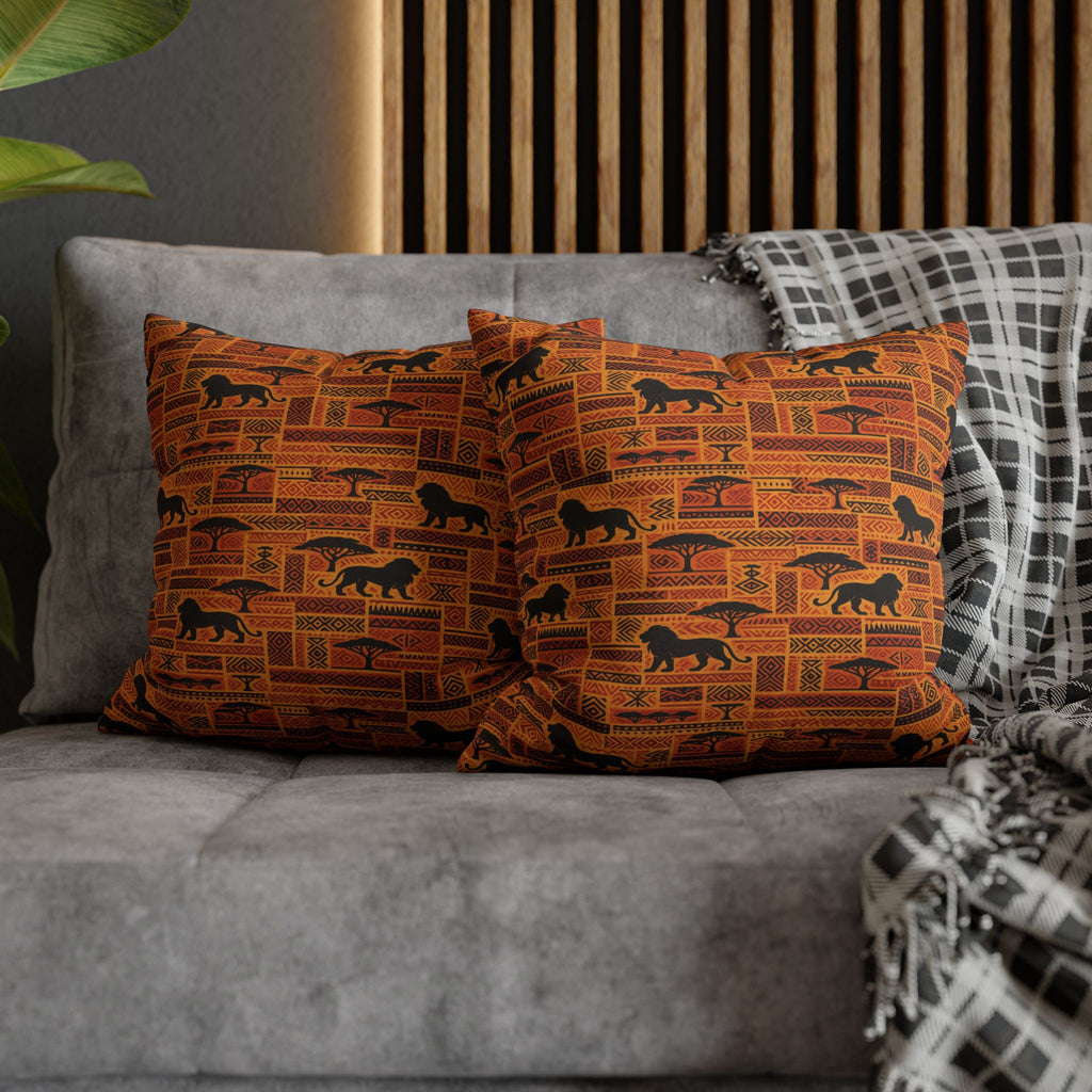 African Safari Pattern Pillowcase | Lion Silhouette Square Pillow