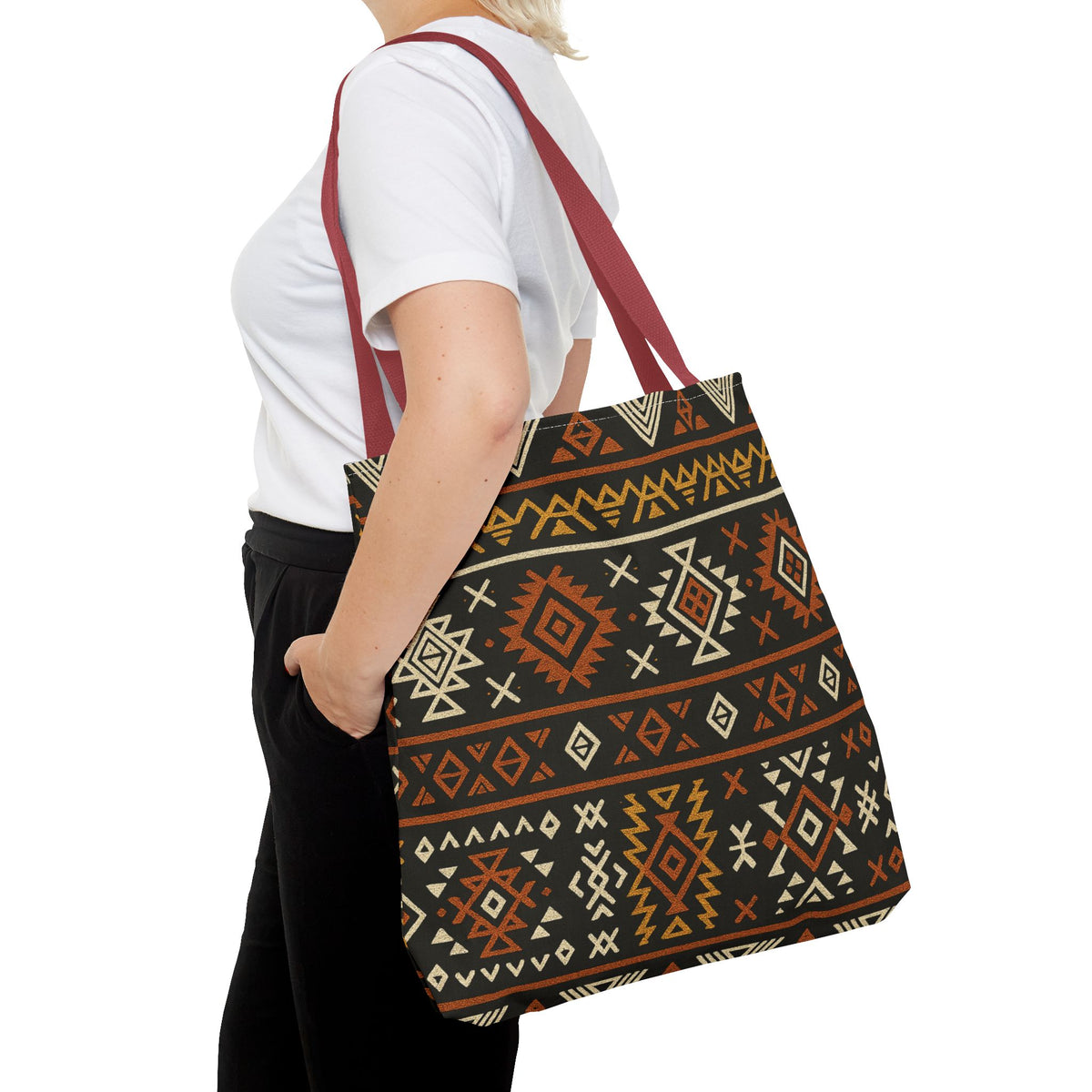 Southwestern Aztec Pattern Tote Bag | Tribal Geometric All-Over Print, Boho Chic Shoulder Bag, Ethnic Market Tote, Colorful Handbag,