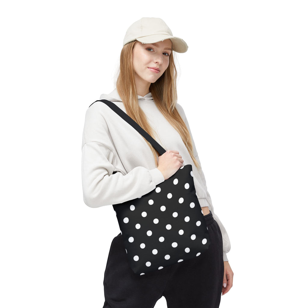 Black Polka Dot Tote Bag | White Dots on Black Background