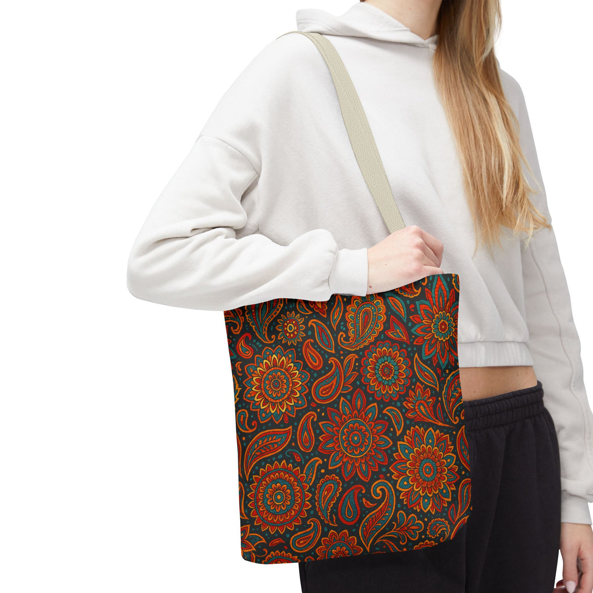 Boho Paisley Floral Pattern Tote Bag | Autumn Mandala All-Over Print