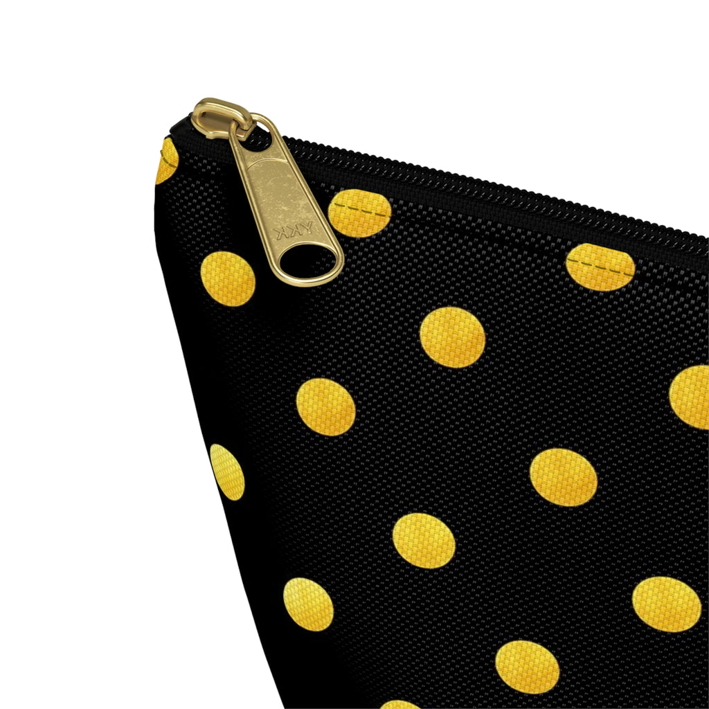 Gold Polka Dot Accessory Pouch | Black Cosmetic Bag