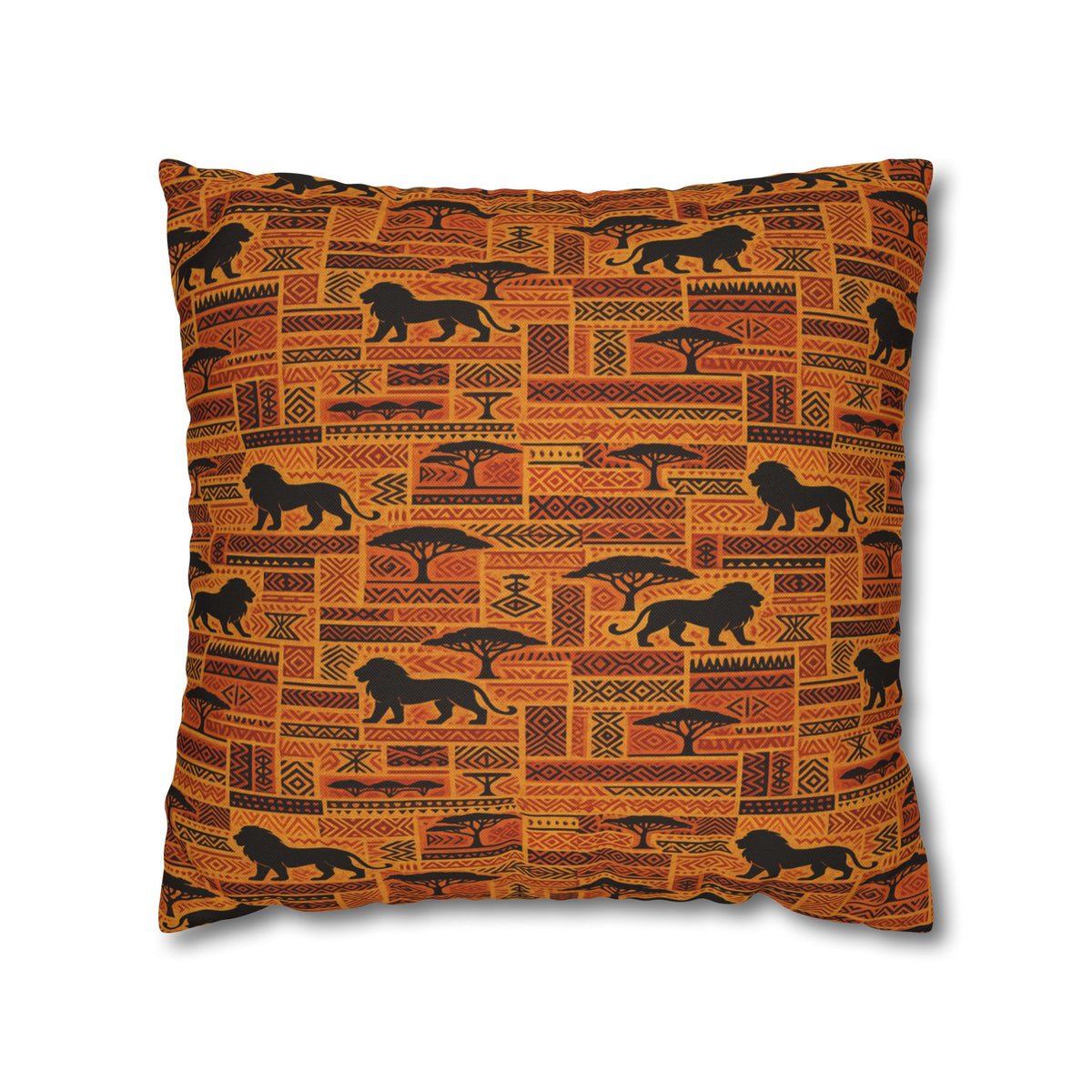 African Safari Pattern Pillowcase | Lion Silhouette Square Pillow