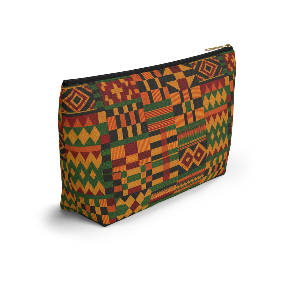 Kente Pattern Accessory Pouch | T-Bottom Makeup Bag, African Print