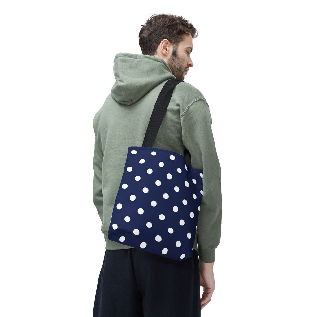 Navy Polka Dot Tote Bag | White Dots All Over Pattern