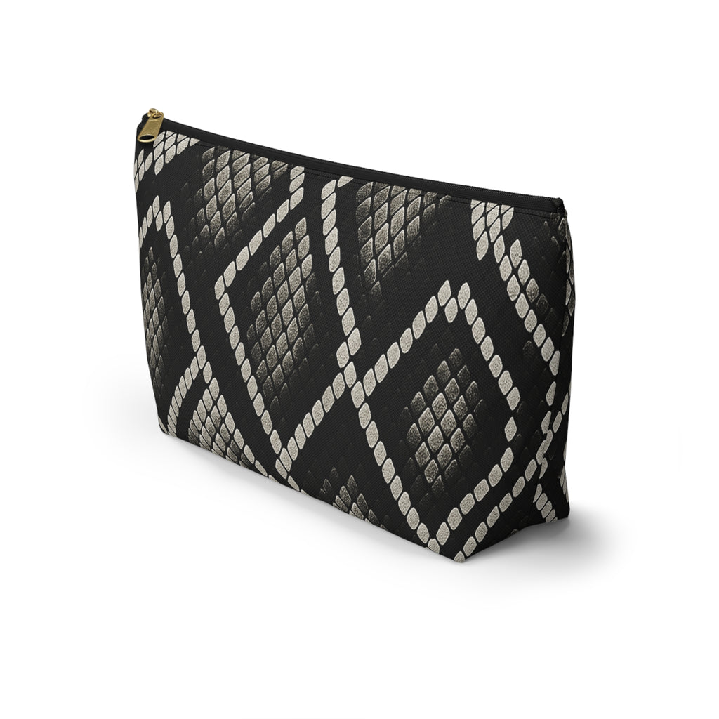 Black Snake Skin Pattern Accessory Pouch | T-Bottom Cosmetic Bag