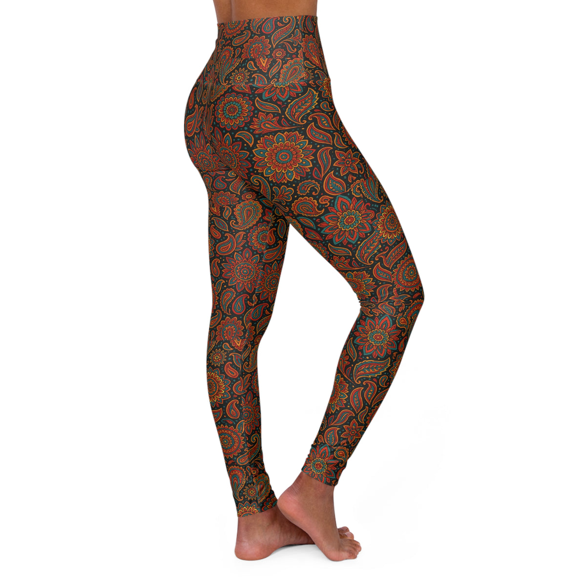 Boho Floral Pattern High Waisted Yoga Leggings | Bohemian Leggings
