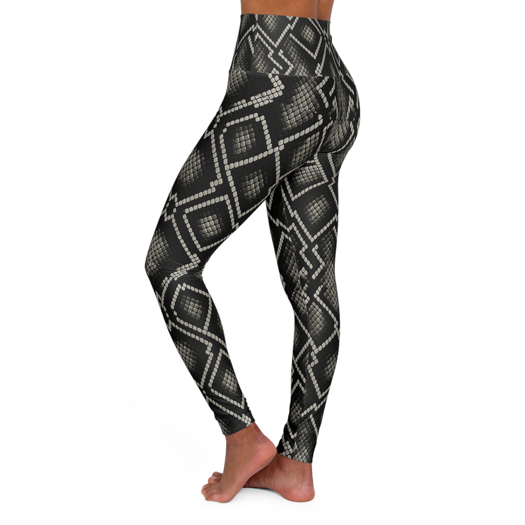 Black Snake Skin Pattern High Waisted Leggings | Athletic Yoga Leggings