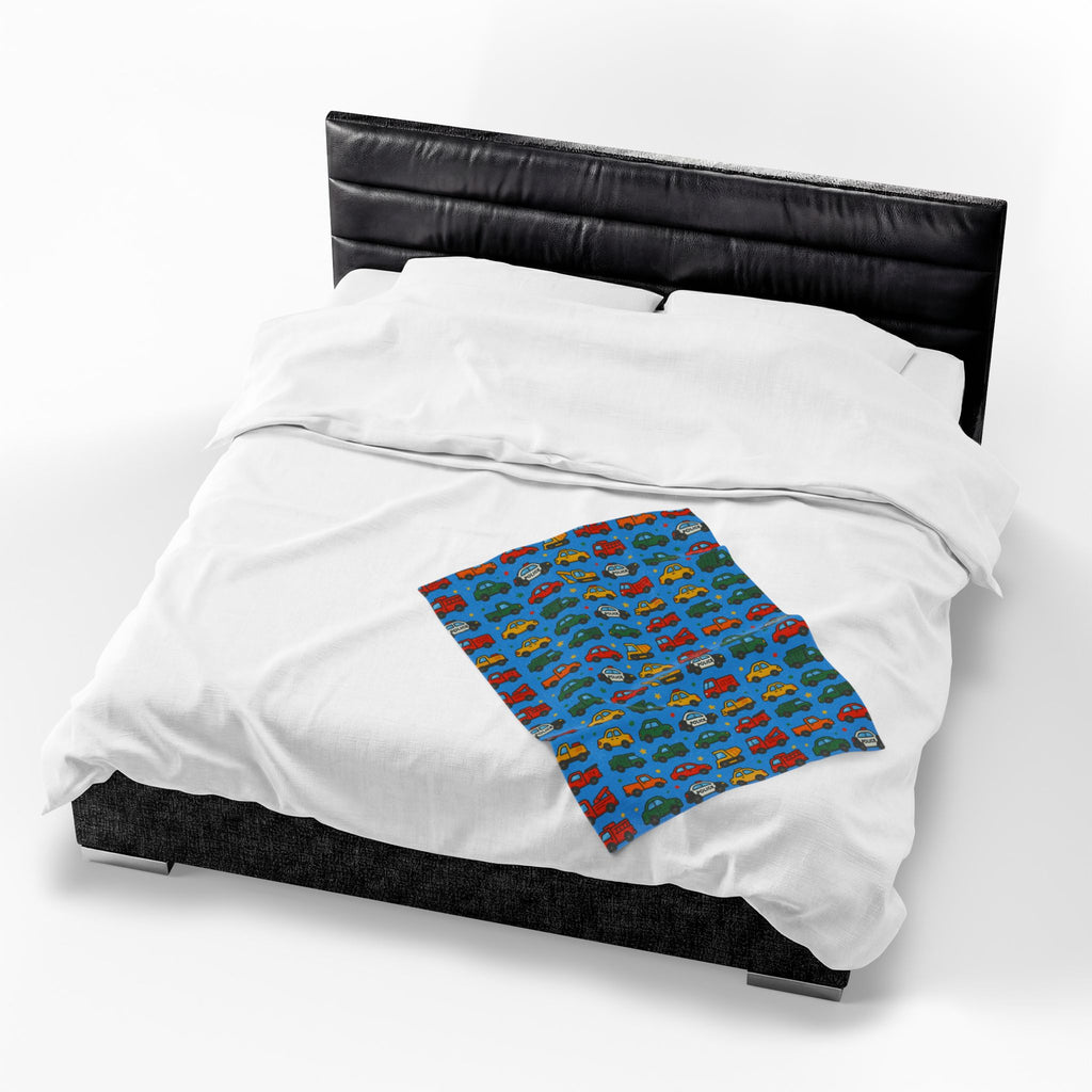 Colorful Toy Cars Pattern Velveteen Plush Blanket | Kids Car Print Throw