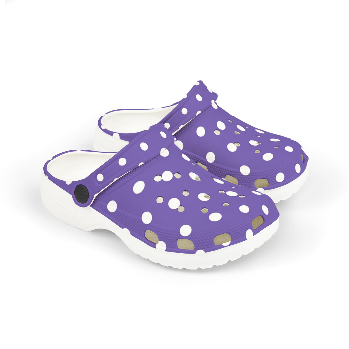 Kids Purple Polka Dot EVA Foam Clogs — Breathable Lightweight Slip-On Shoes