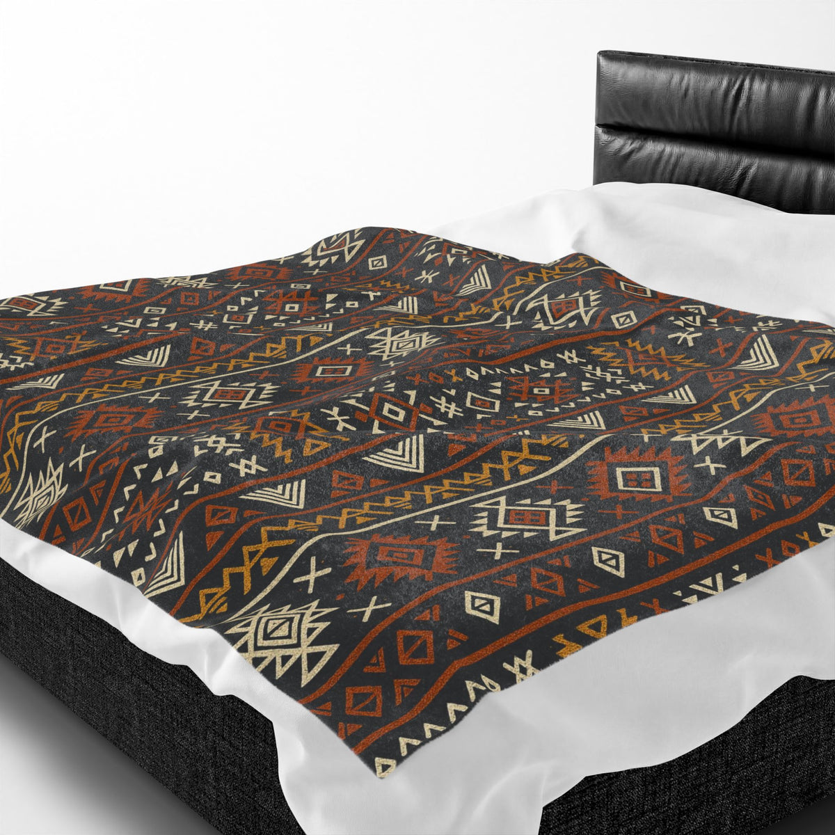 Southwestern Aztec Pattern Velveteen Plush Blanket | Rustic Tribal Stripes