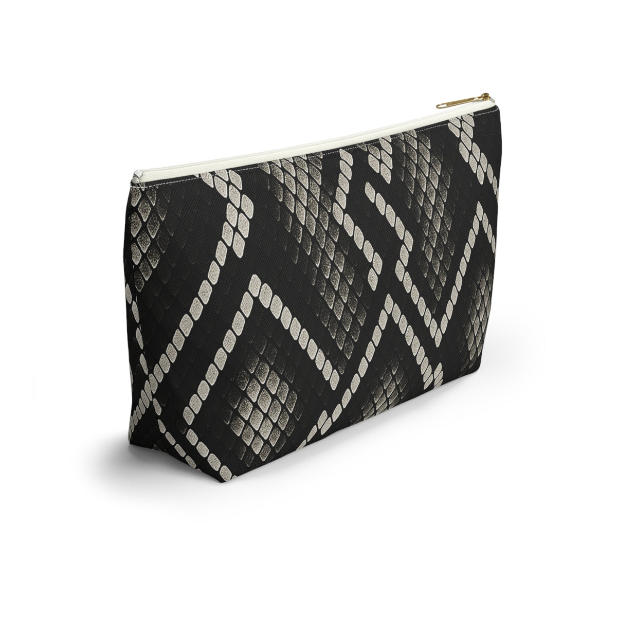 Black Snake Skin Pattern Accessory Pouch | T-Bottom Cosmetic Bag