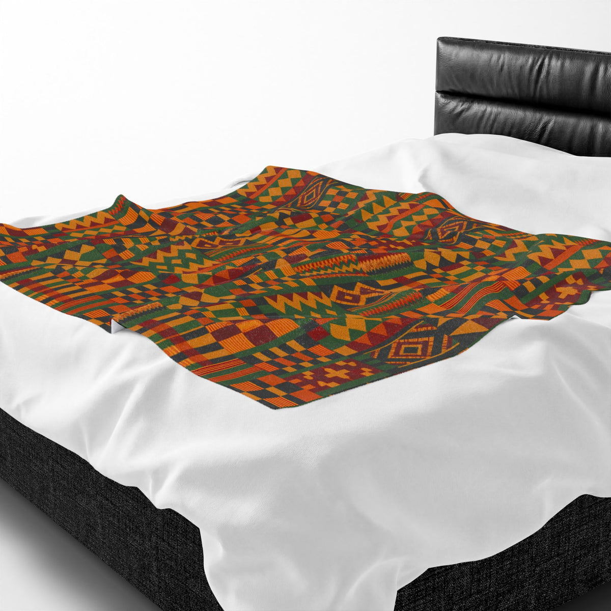 Kente Pattern Velveteen Plush Blanket | African Inspired Geometric Throw