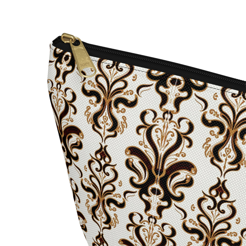 Brown Damask Pattern Accessory Pouch
