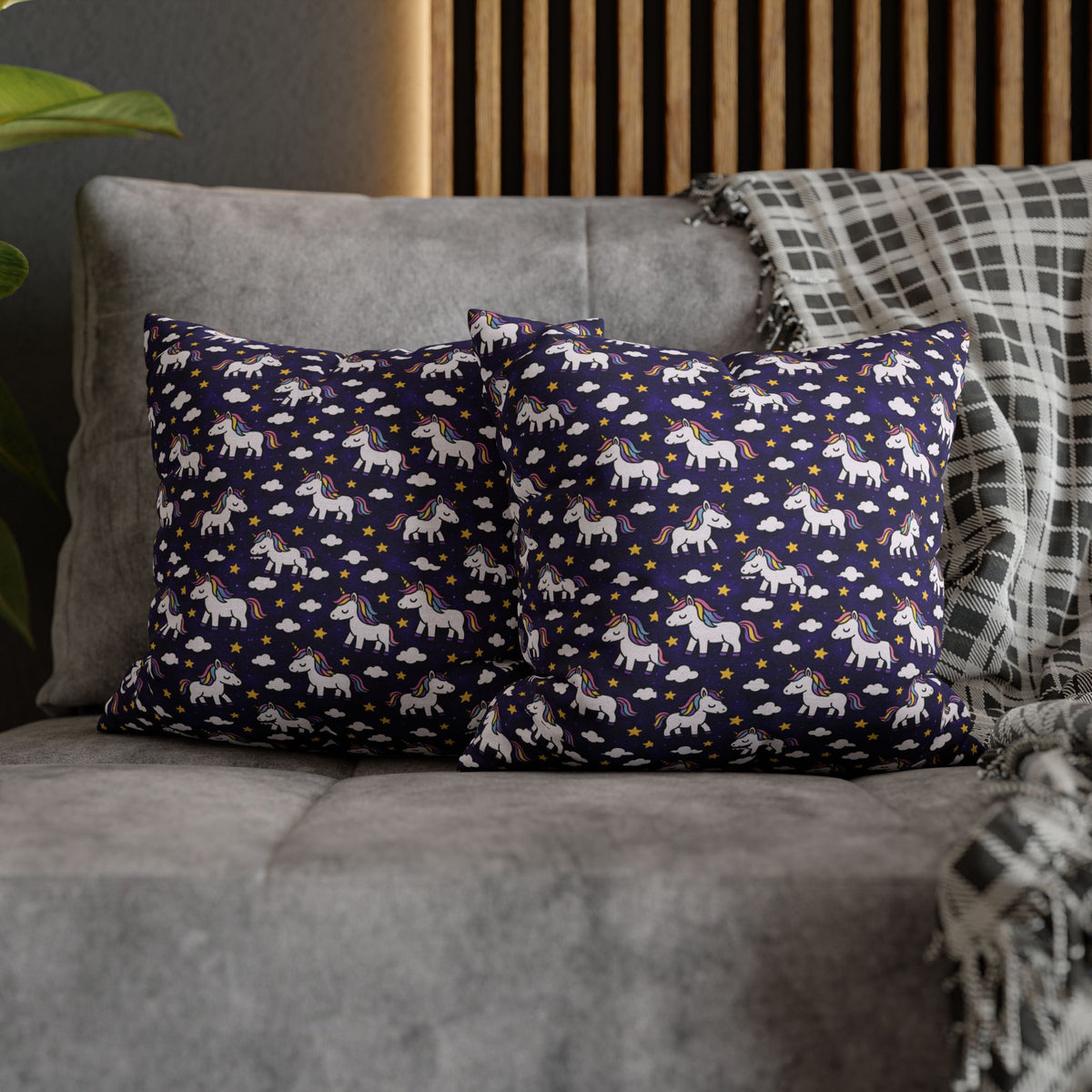 Unicorn Pattern Pillowcase | Square Polyester Throw Pillow Cover