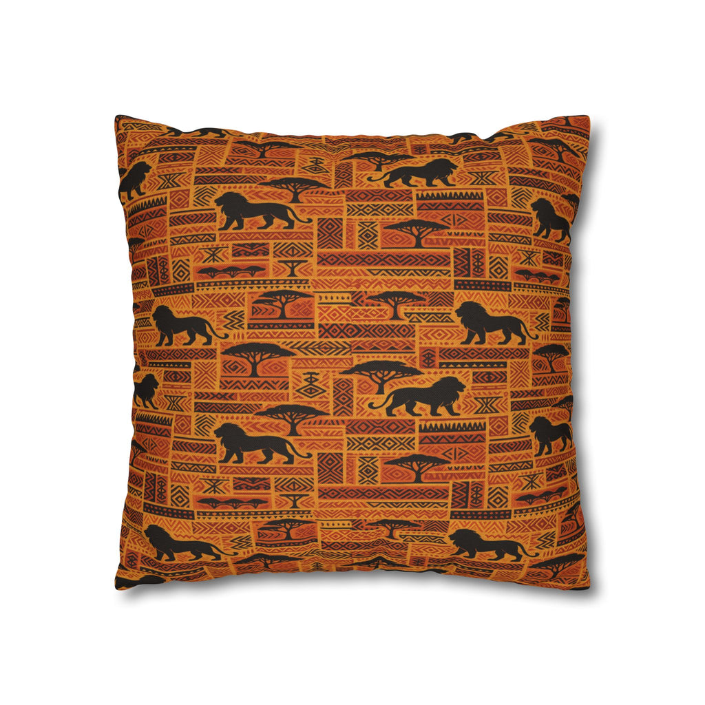 African Safari Pattern Pillowcase | Lion Silhouette Square Pillow