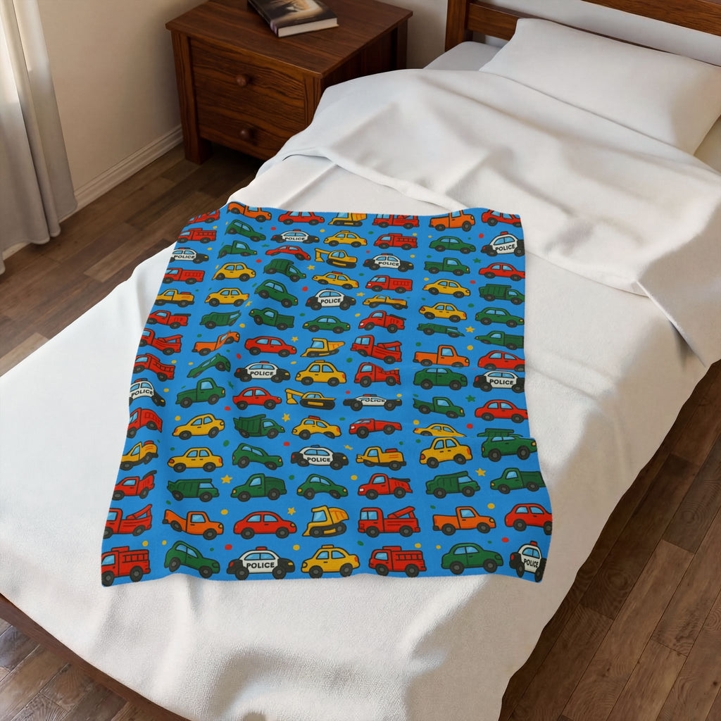 Colorful Toy Cars Pattern Velveteen Plush Blanket | Kids Car Print Throw