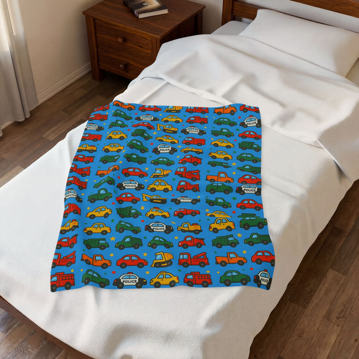 Colorful Toy Cars Pattern Velveteen Plush Blanket | Kids Car Print Throw