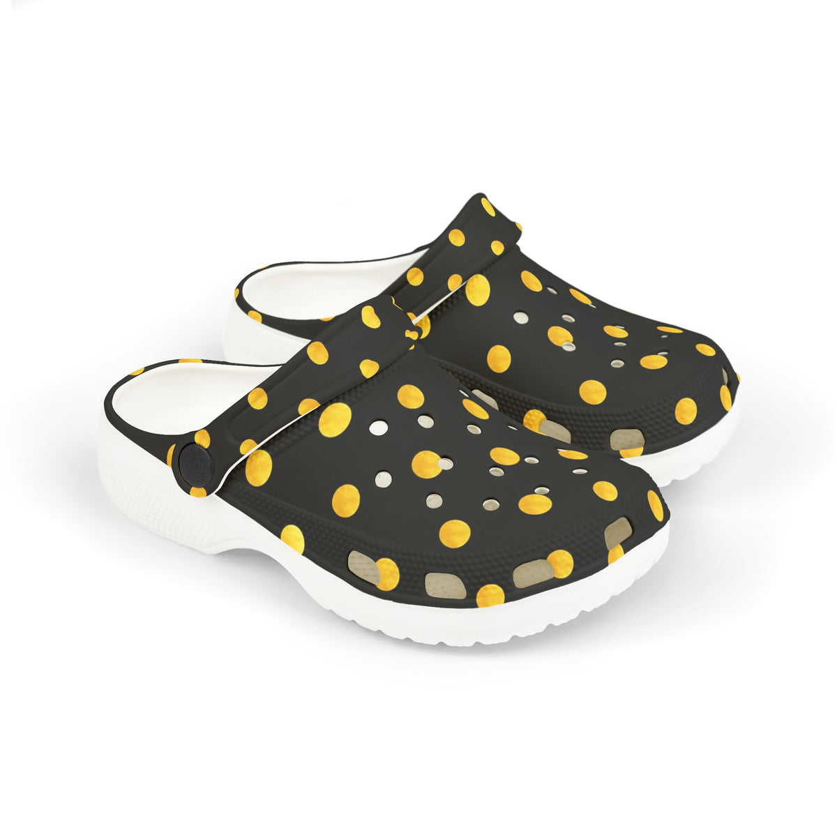 Kids Polka Dot Foam Clogs – Black & Yellow Comfortable Slip-On Shoes