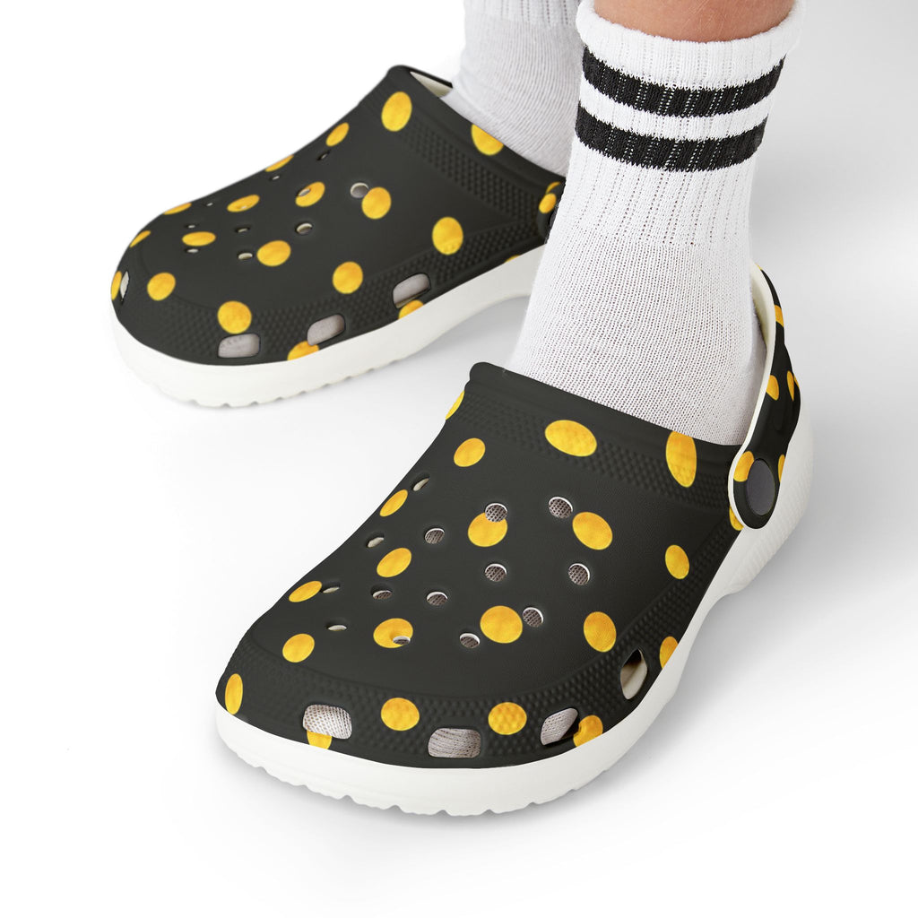Kids Polka Dot Foam Clogs – Black & Yellow Comfortable Slip-On Shoes