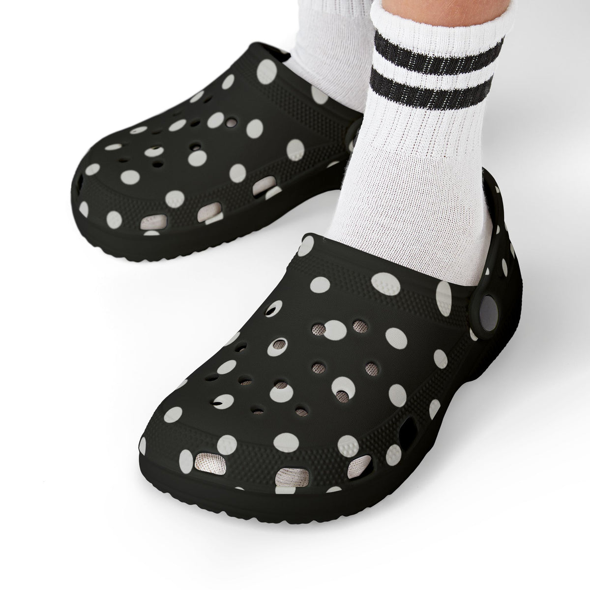 Kids Polka Dot EVA Foam Clogs – Black & White Comfort Slip-Ons