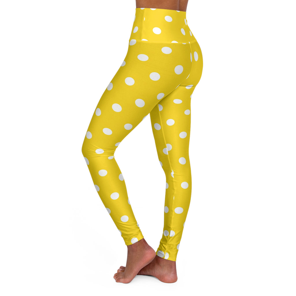 Yellow White Polka Dot  Leggings High Waisted Yoga Leggings | Bright Dot Print