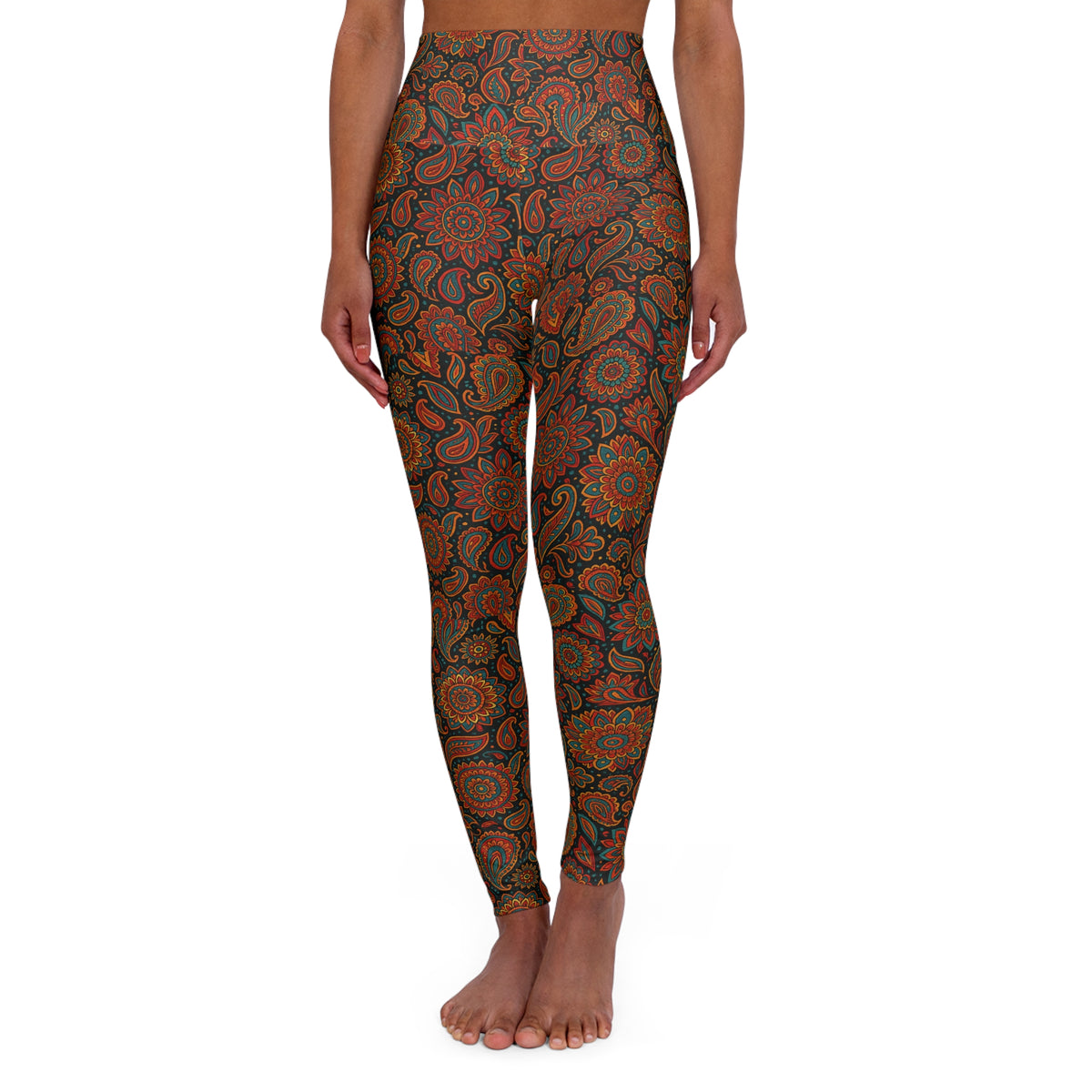 Boho Floral Pattern High Waisted Yoga Leggings | Bohemian Leggings