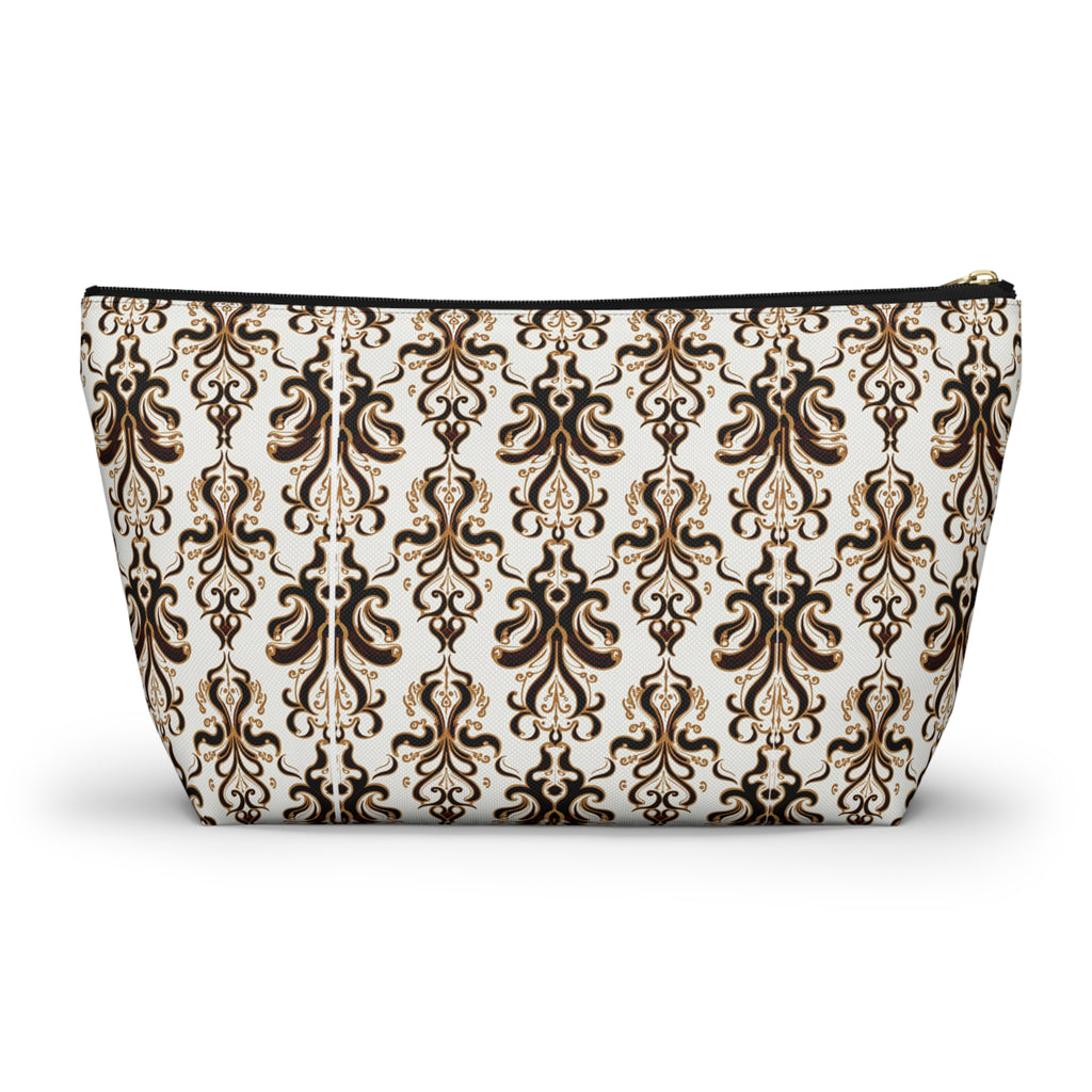 Brown Damask Pattern Accessory Pouch