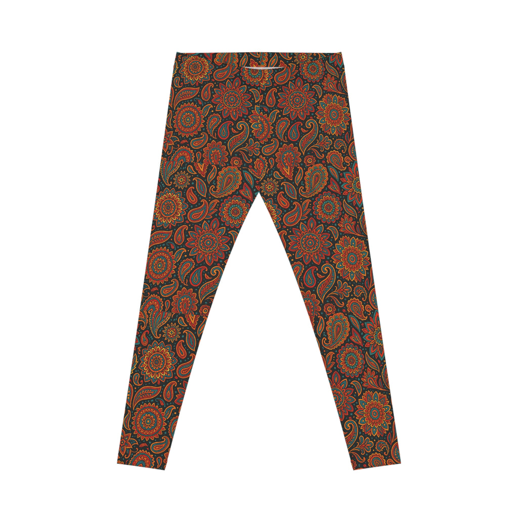 Bohemian Print Leggings, Women's Yoga Pants, Boho Chic Stretchy Leggings, Hippie Festival Wear, Floral Pattern Leggings