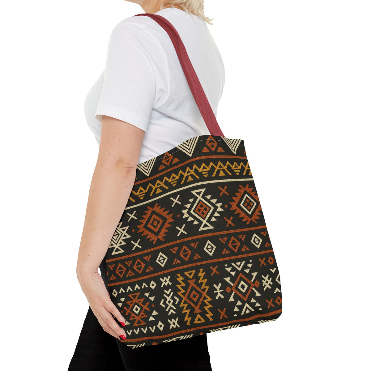Southwestern Aztec Pattern Tote Bag | Tribal Geometric All-Over Print, Boho Chic Shoulder Bag, Ethnic Market Tote, Colorful Handbag,