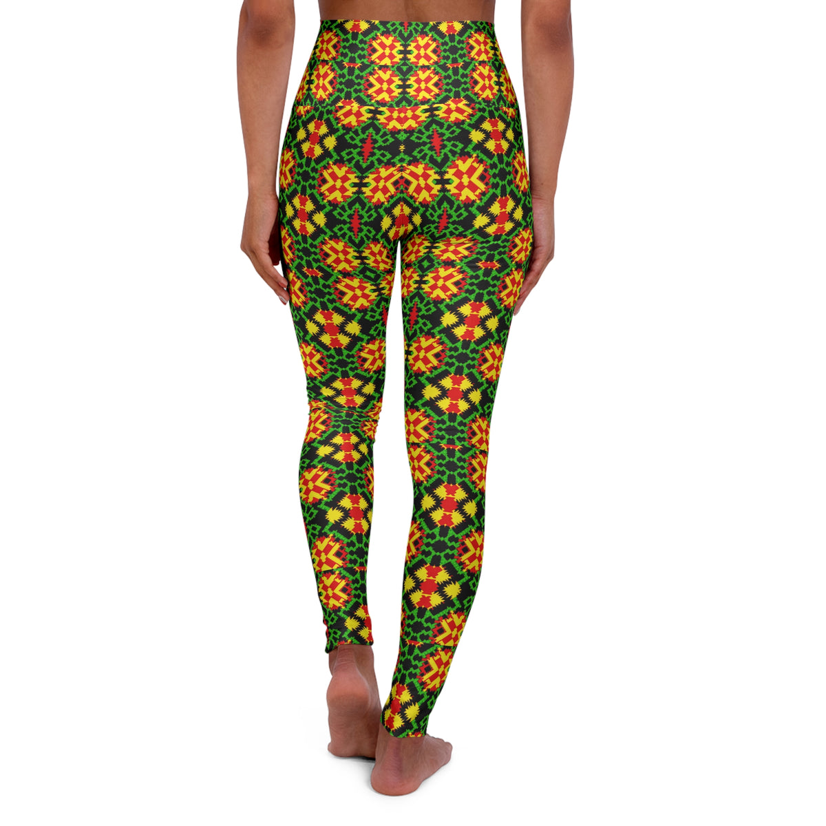 Green Geometric Floral Pattern Leggings | High Waisted Yoga Leggings