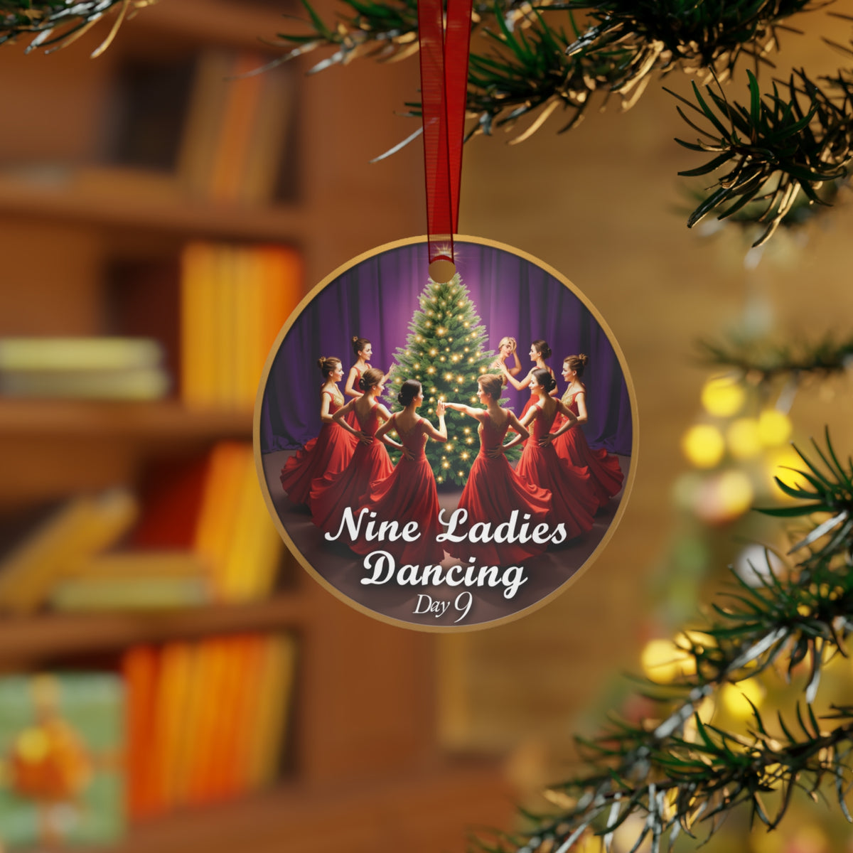 Christmas Metal Ornaments, Holiday Decor, Nine Ladies Dancing Metal Ornaments, Xmas Tree Decorations, Festive Home Decor, Set of 9 Ornaments