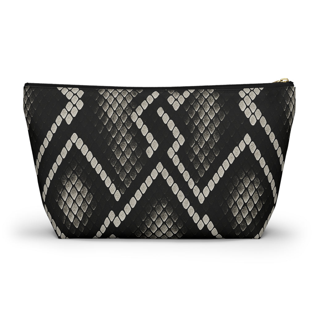 Black Snake Skin Pattern Accessory Pouch | T-Bottom Cosmetic Bag
