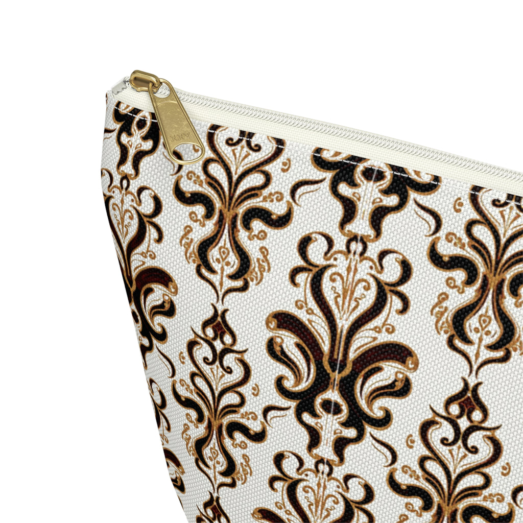 Brown Damask Pattern Accessory Pouch