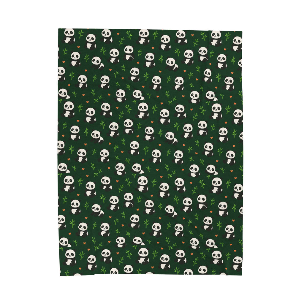 Panda Pattern Velveteen Plush Blanket | Green Skull Floral Repeat