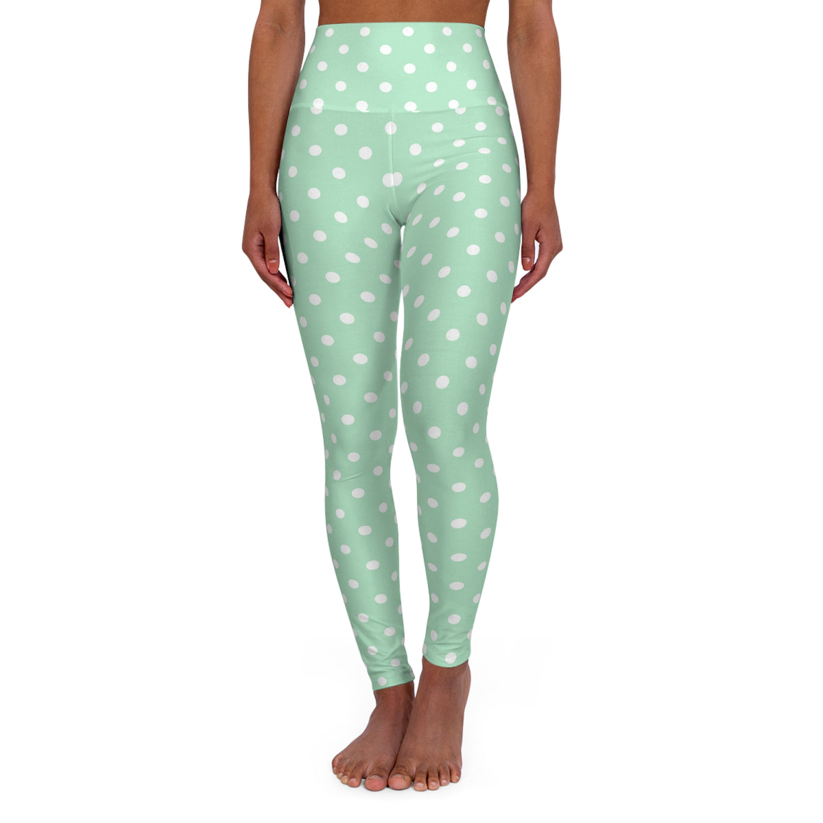 Mint Polka Dot Leggings High Waisted Yoga Leggings | Pastel Green White Dots