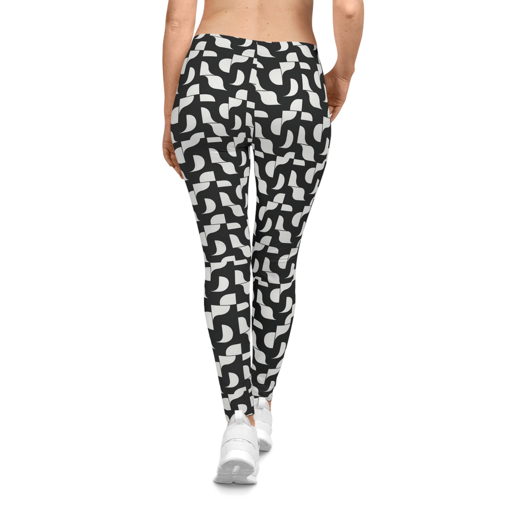 Black White Geometric Pattern Leggings | Abstract Tessellation Leggings