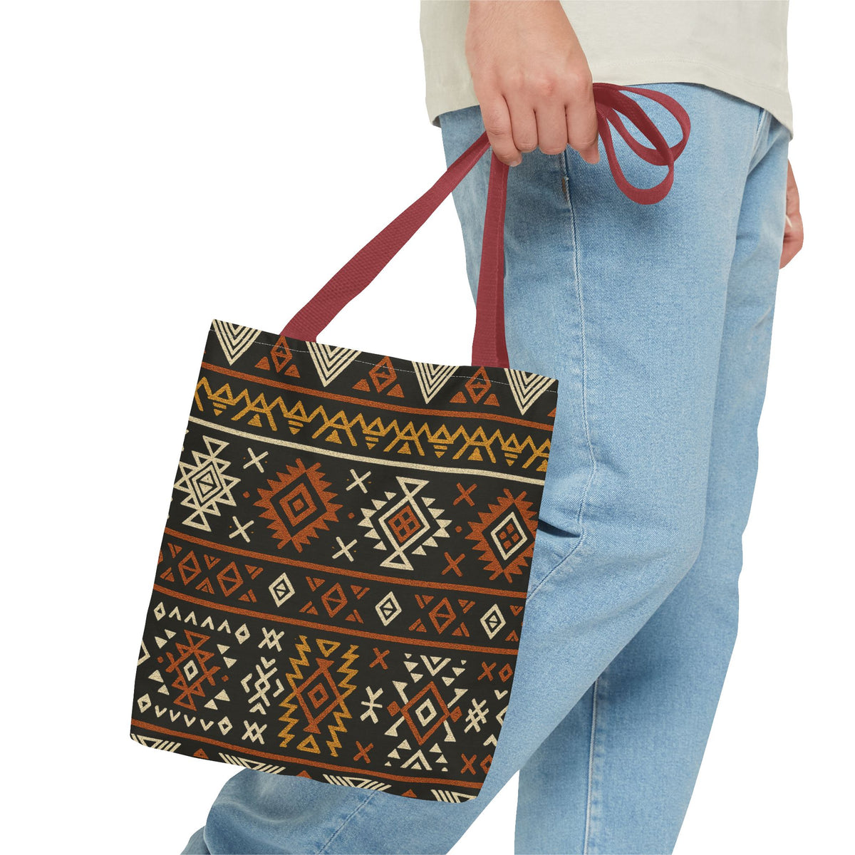 Southwestern Aztec Pattern Tote Bag | Tribal Geometric All-Over Print, Boho Chic Shoulder Bag, Ethnic Market Tote, Colorful Handbag,