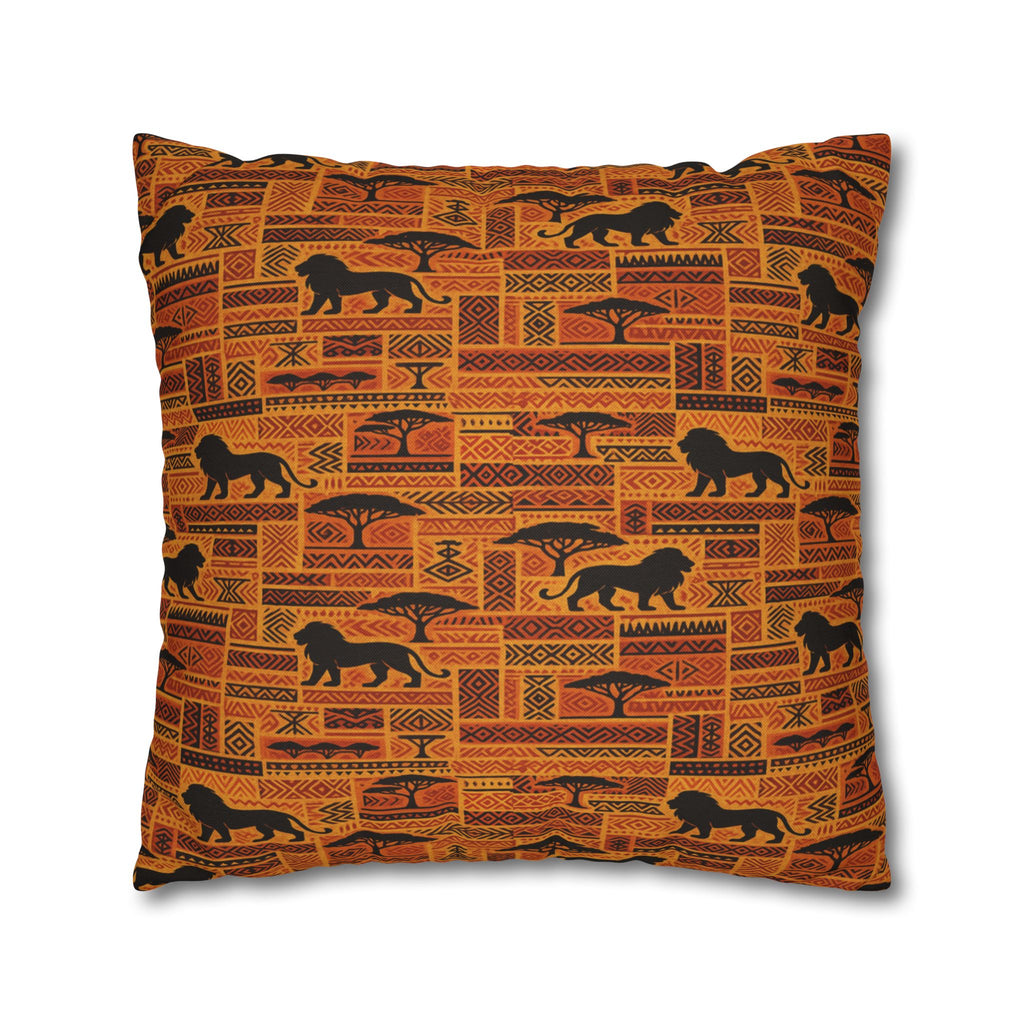 African Safari Pattern Pillowcase | Lion Silhouette Square Pillow