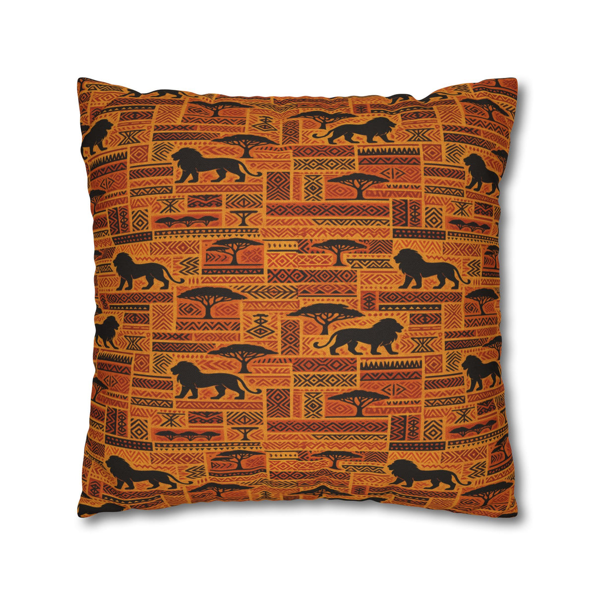 African Safari Pattern Pillowcase | Lion Silhouette Square Pillow