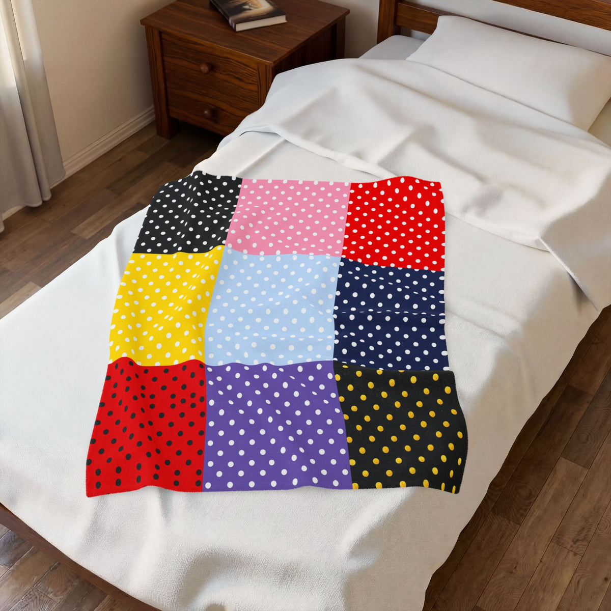 Polka Dot Patchwork Velveteen Plush Blanket | Colorful Dots Throw