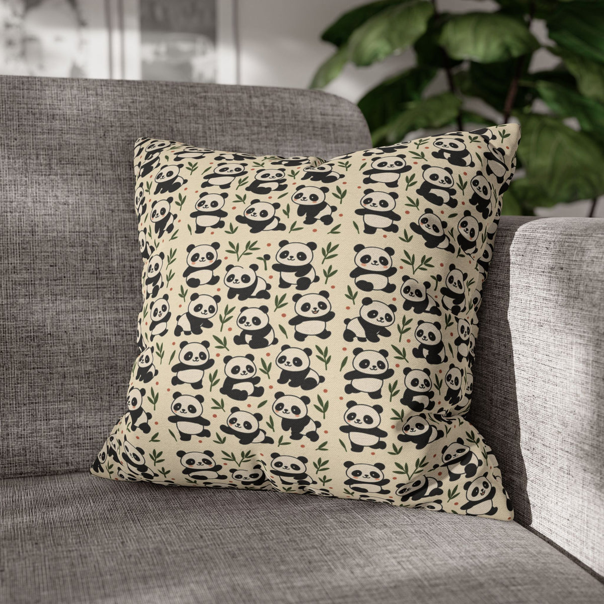 Panda Pattern Pillowcase | Square Spun Polyester Decorative Pillow