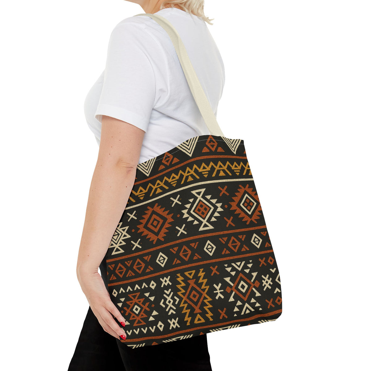 Southwestern Aztec Pattern Tote Bag | Tribal Geometric All-Over Print, Boho Chic Shoulder Bag, Ethnic Market Tote, Colorful Handbag,
