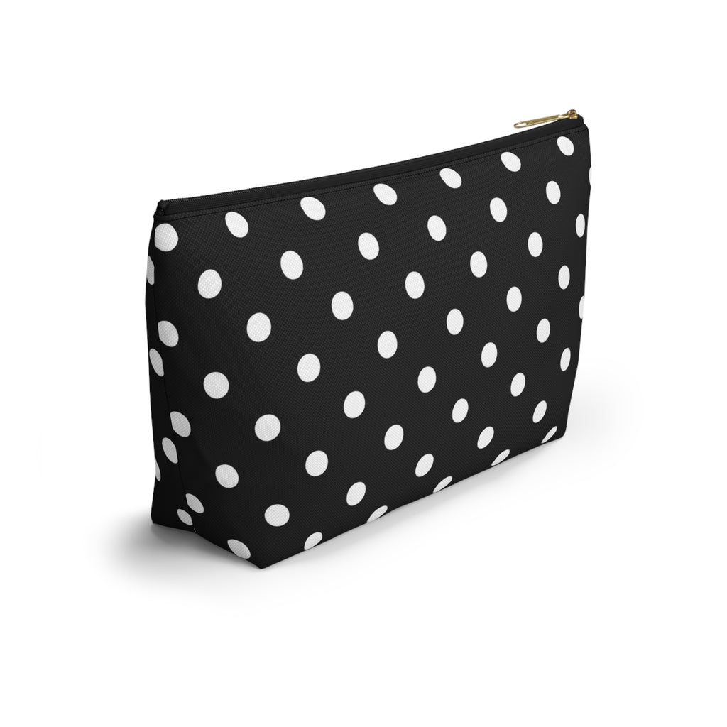 Black Polka Dot Accessory Pouch w T-bottom | Cosmetic Bag