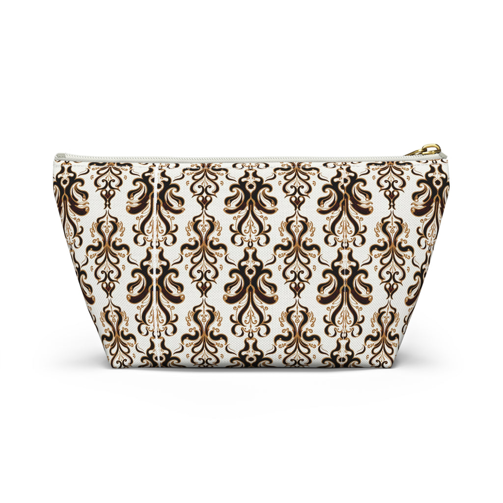 Brown Damask Pattern Accessory Pouch