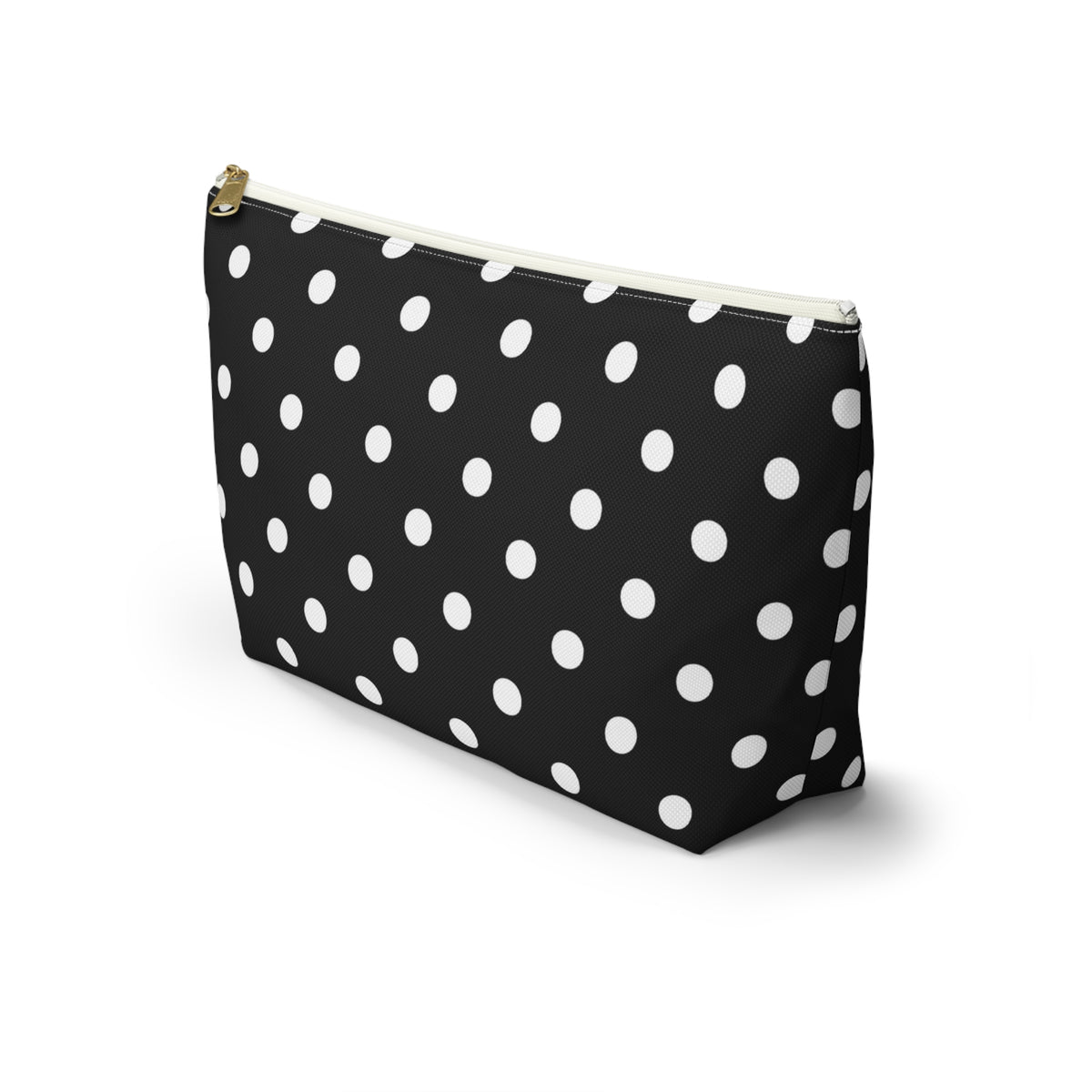 Black Polka Dot Accessory Pouch w T-bottom | Cosmetic Bag