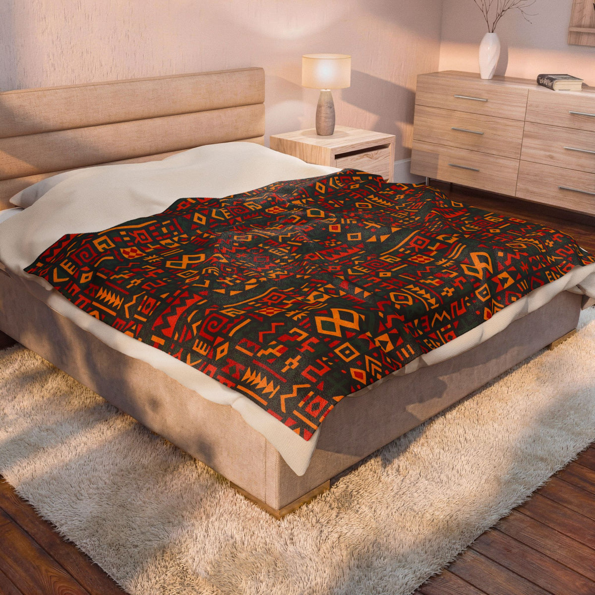 African Tribal Geometric Pattern Velveteen Plush Blanket