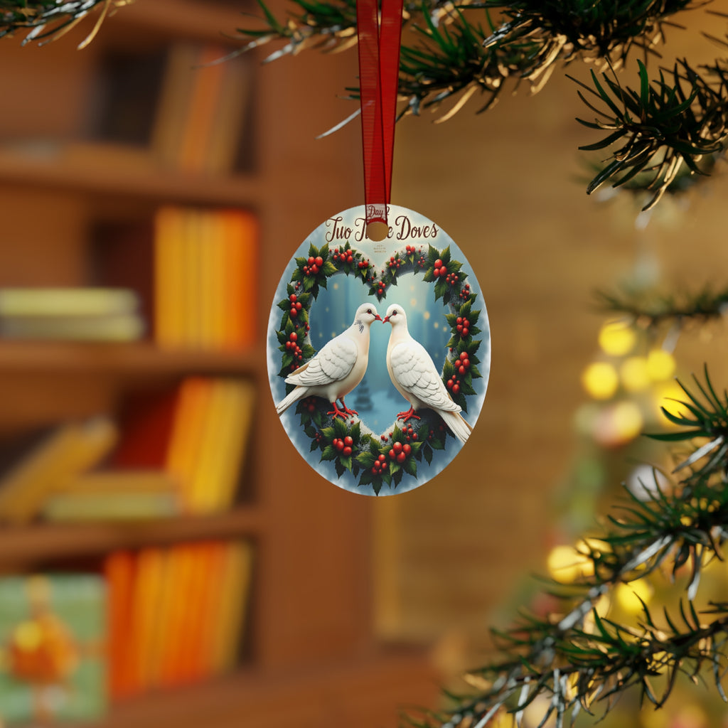 Metal Ornaments, Holiday Tree Decor, Christmas Decorations, Day 2 Two Turtle Doves Ornament, Festive Home Decor