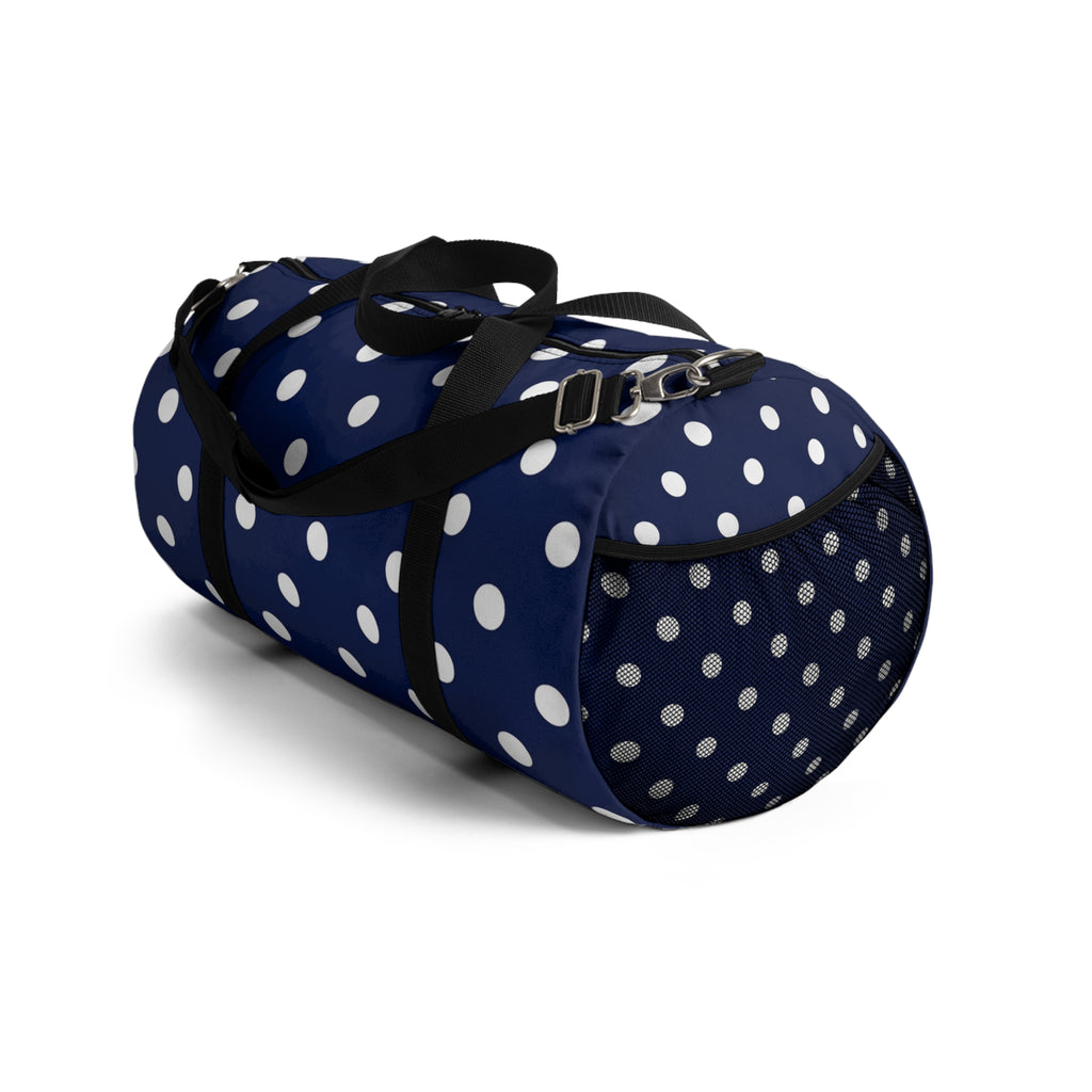 Navy Polka Dot Duffel Bag — Stylish Travel & Gym Tote